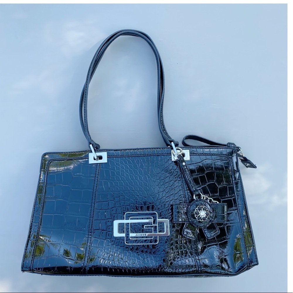 Guess black patent hobo bag